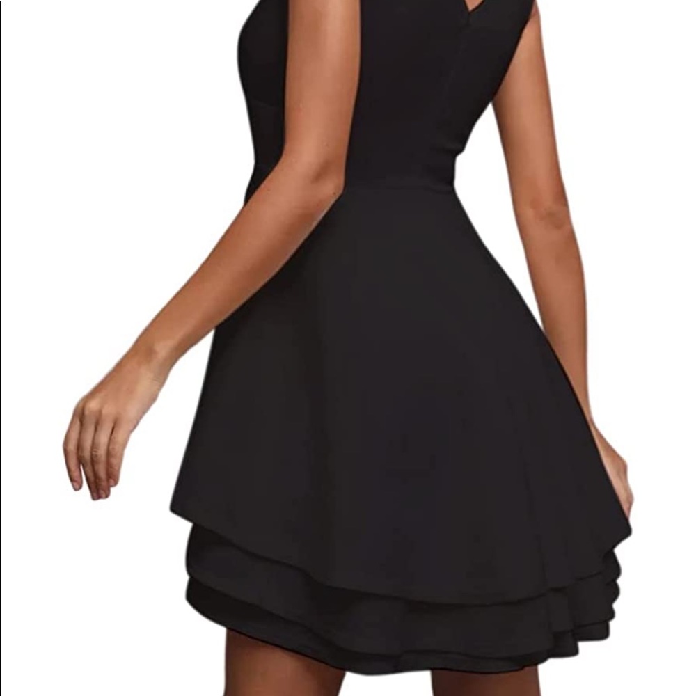 Black Ruffle-Layered Cocktail Dress - Picture 2 of 6
